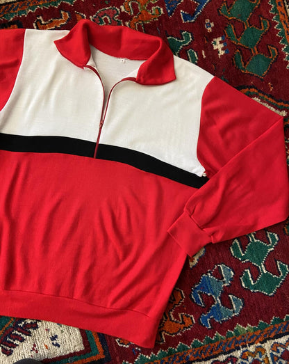 Vintage 1970s Red & White Half Zip Track Top