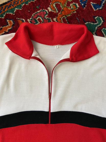 Vintage 1970s Red & White Half Zip Track Top