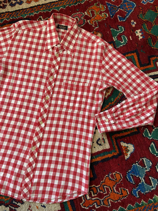 Vintage 1970s Red & White Dagger Collar Gingham Shirt