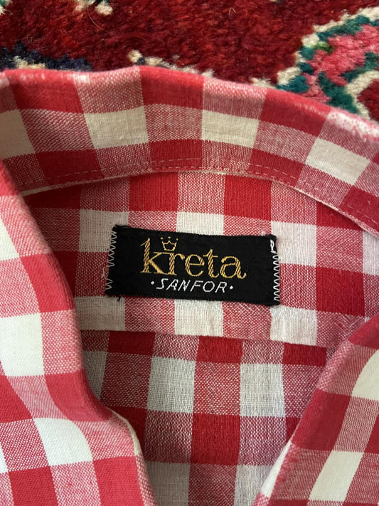 Vintage 1970s Red & White Dagger Collar Gingham Shirt