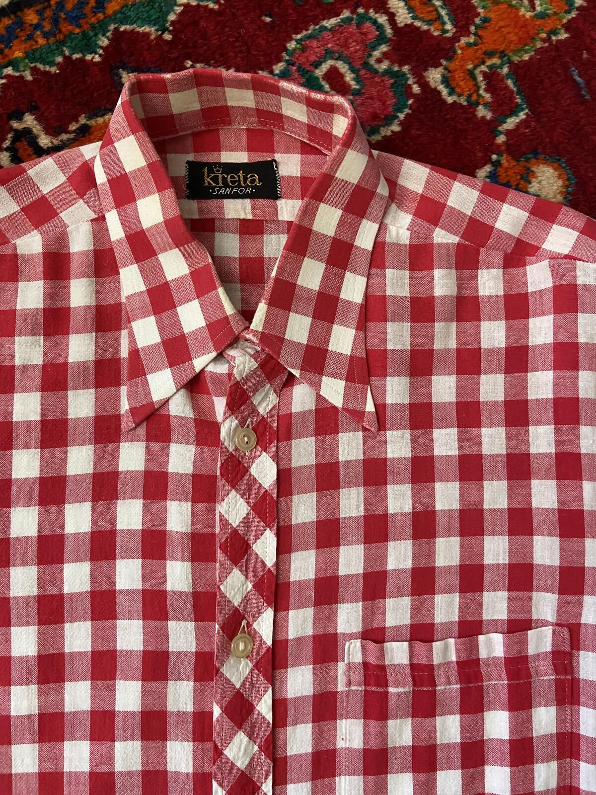 Vintage 1970s Red & White Dagger Collar Gingham Shirt