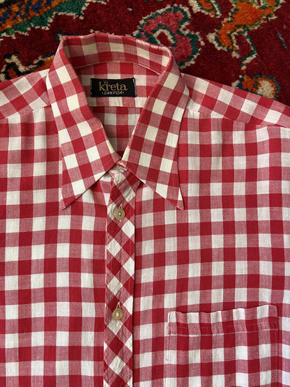 Vintage 1970s Red & White Dagger Collar Gingham Shirt