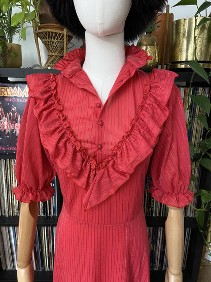 Vintage 1970s Pink Gold Maxi Prairie Dress