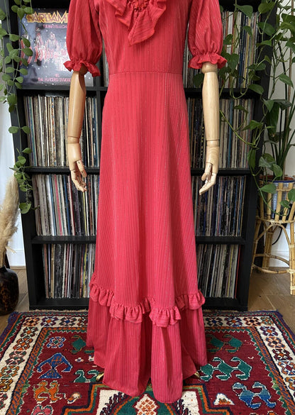 Vintage 1970s Pink Gold Maxi Prairie Dress
