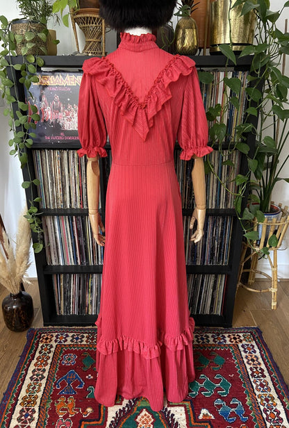 Vintage 1970s Pink Gold Maxi Prairie Dress