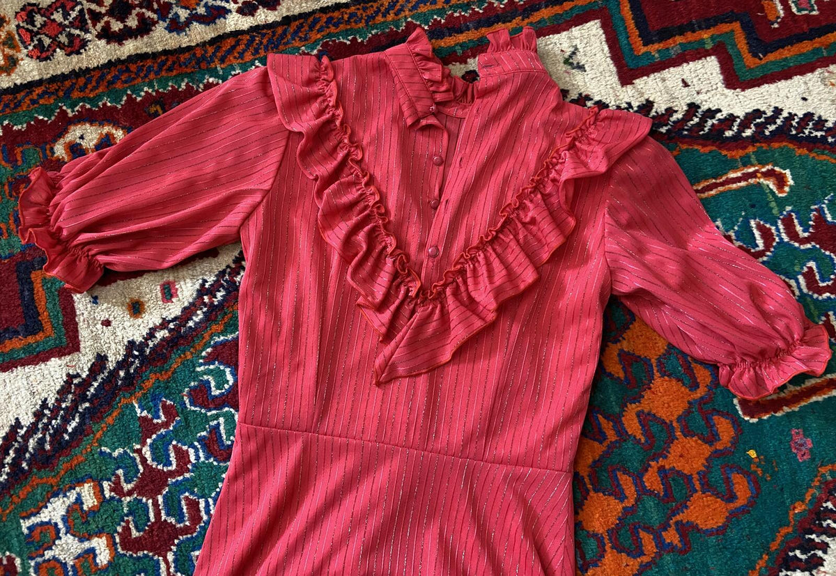 Vintage 1970s Pink Gold Maxi Prairie Dress