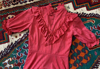 Vintage 1970s Pink Gold Maxi Prairie Dress