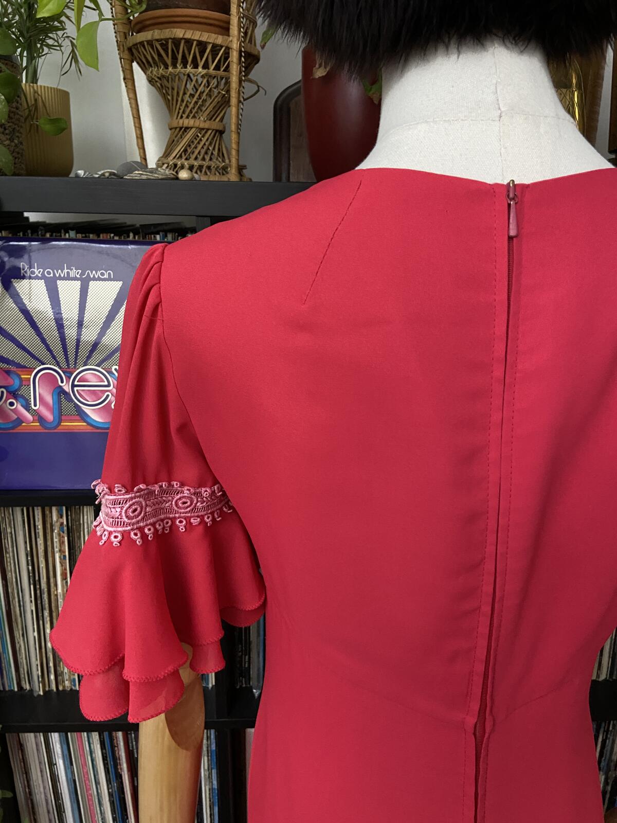 Vintage 1970s Pink Flutter Sleeve Maxi Dress