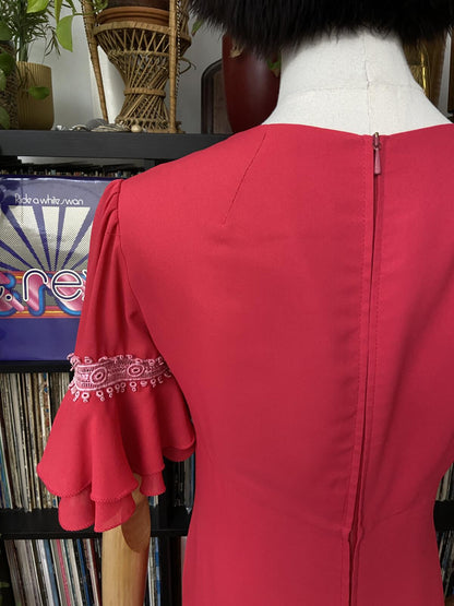 Vintage 1970s Pink Flutter Sleeve Maxi Dress