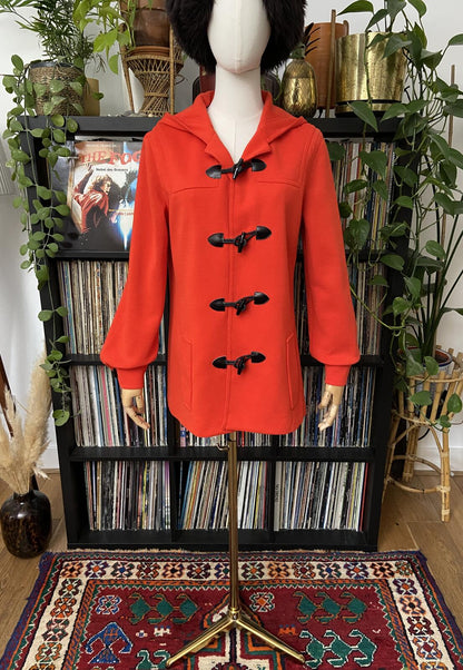 Vintage 1970s Red Hooded Duffle Coat