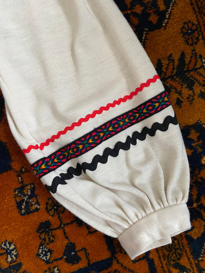 Vintage 1970s Cream Folk Mini Dress