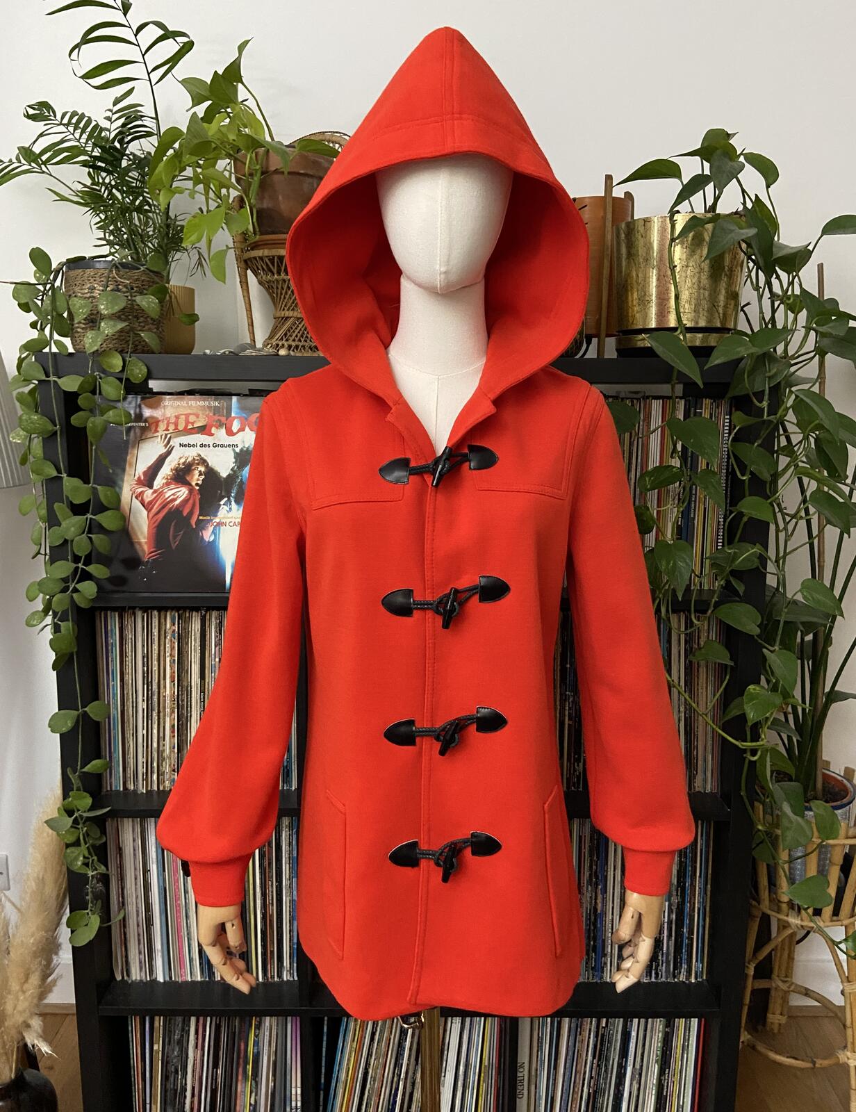 Vintage 1970s Red Hooded Duffle Coat
