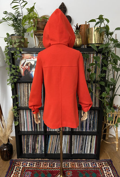 Vintage 1970s Red Hooded Duffle Coat