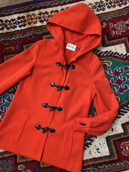 Vintage 1970s Red Hooded Duffle Coat