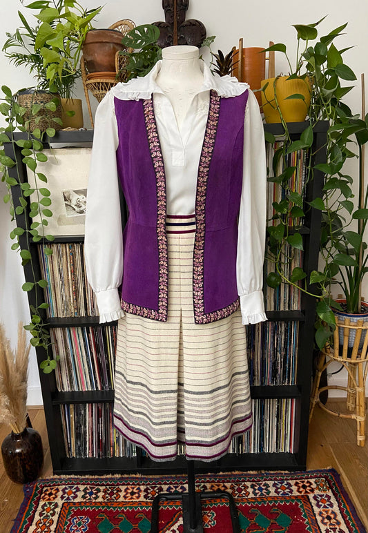 Vintage 1970s Cream Wool Striped Skirt
