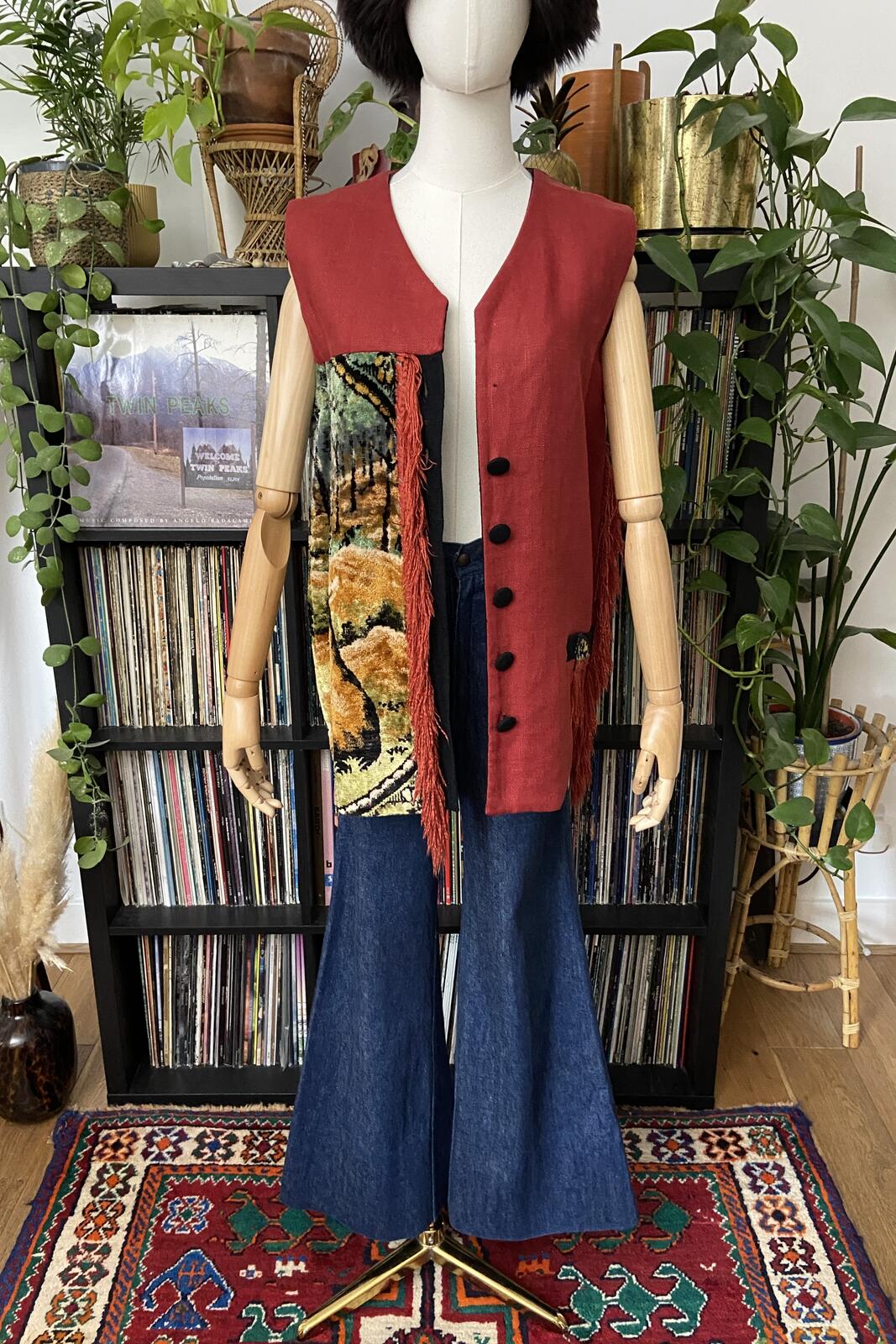 Vintage Deer Tapestry Fringed Waistcoat