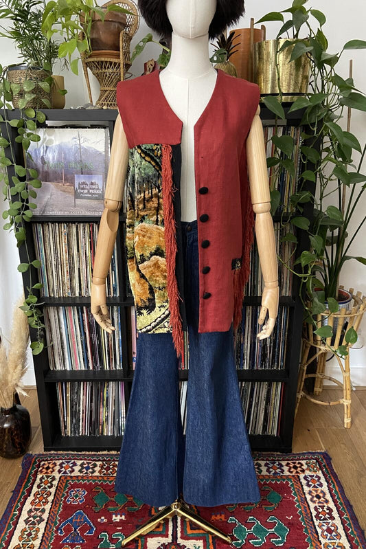 Vintage Deer Tapestry Fringed Waistcoat