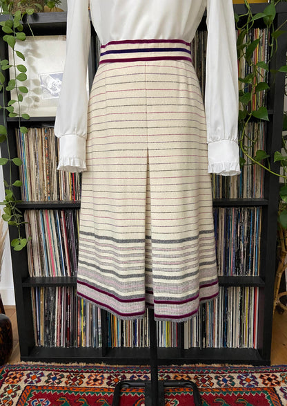 Vintage 1970s Cream Wool Striped Skirt