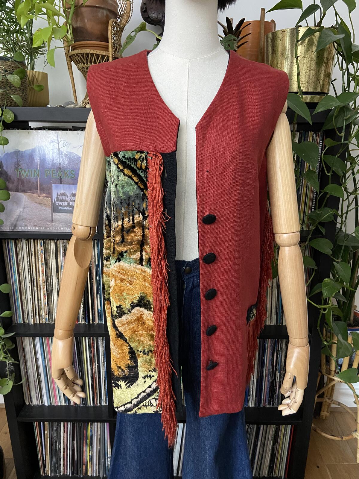 Vintage Deer Tapestry Fringed Waistcoat