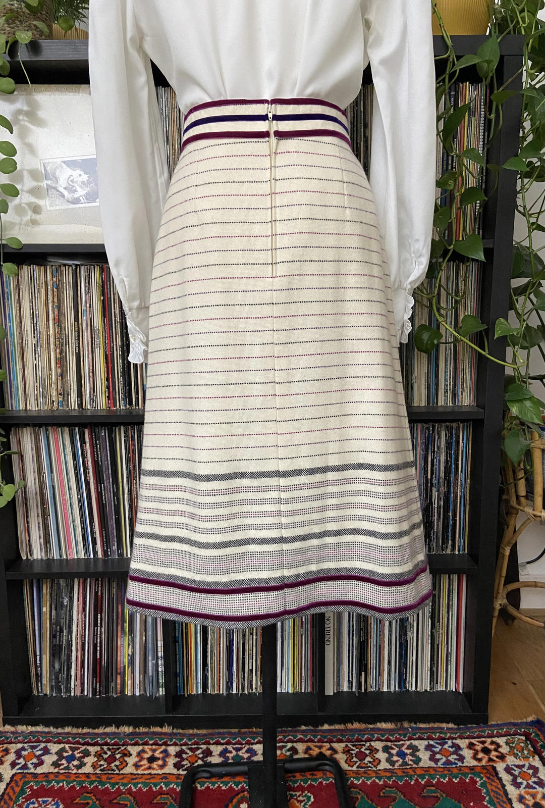 Vintage 1970s Cream Wool Striped Skirt