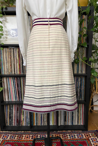 Vintage 1970s Cream Wool Striped Skirt