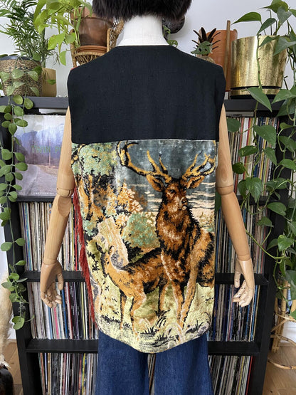 Vintage Deer Tapestry Fringed Waistcoat