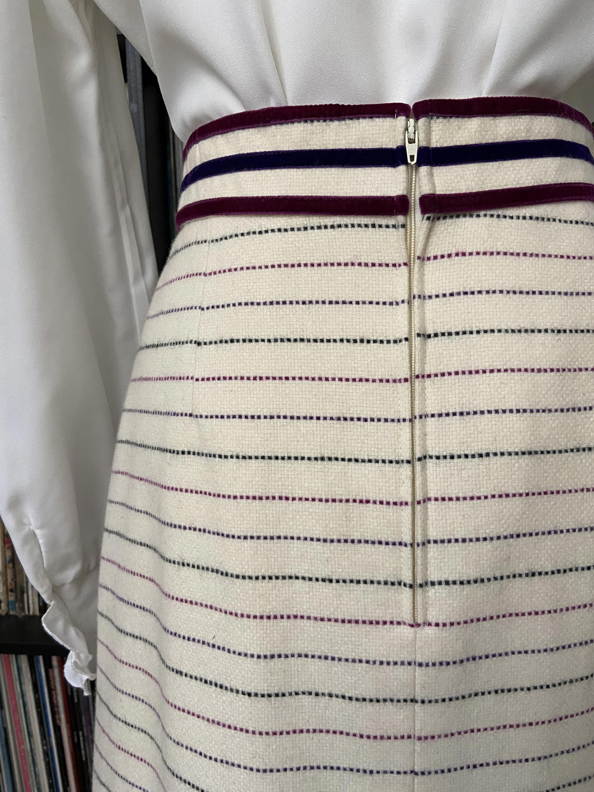 Vintage 1970s Cream Wool Striped Skirt