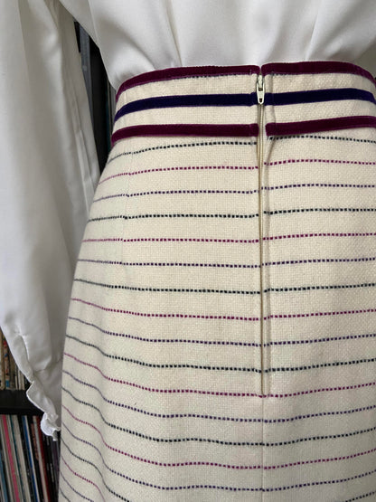 Vintage 1970s Cream Wool Striped Skirt