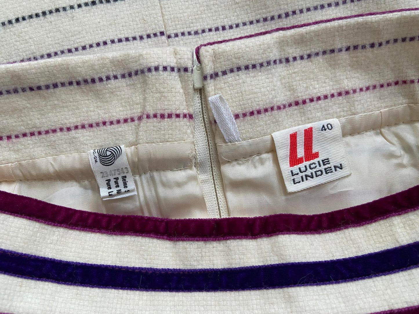 Vintage 1970s Cream Wool Striped Skirt