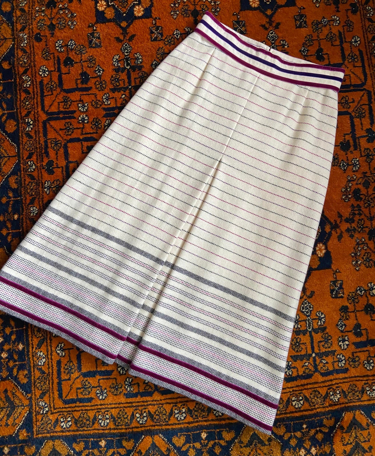 Vintage 1970s Cream Wool Striped Skirt