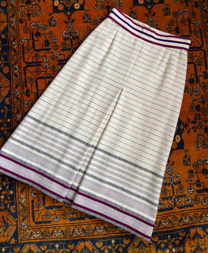 Vintage 1970s Cream Wool Striped Skirt