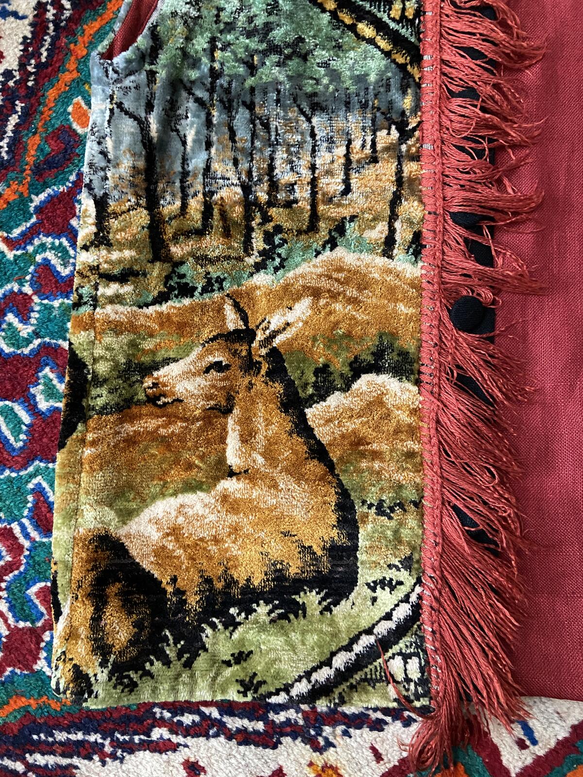 Vintage Deer Tapestry Fringed Waistcoat