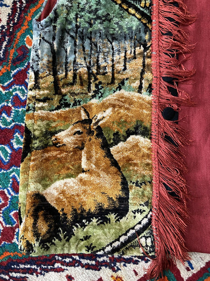 Vintage Deer Tapestry Fringed Waistcoat