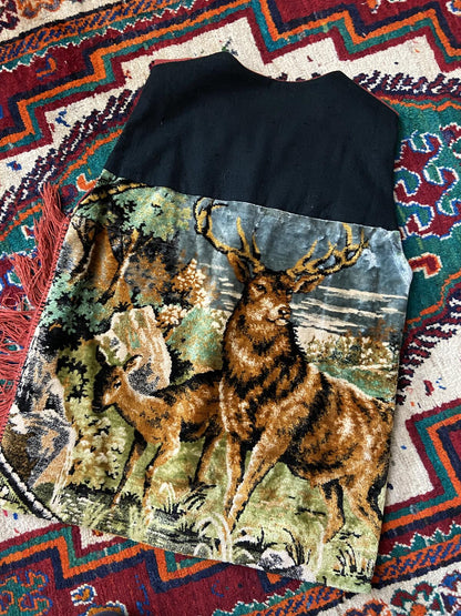 Vintage Deer Tapestry Fringed Waistcoat