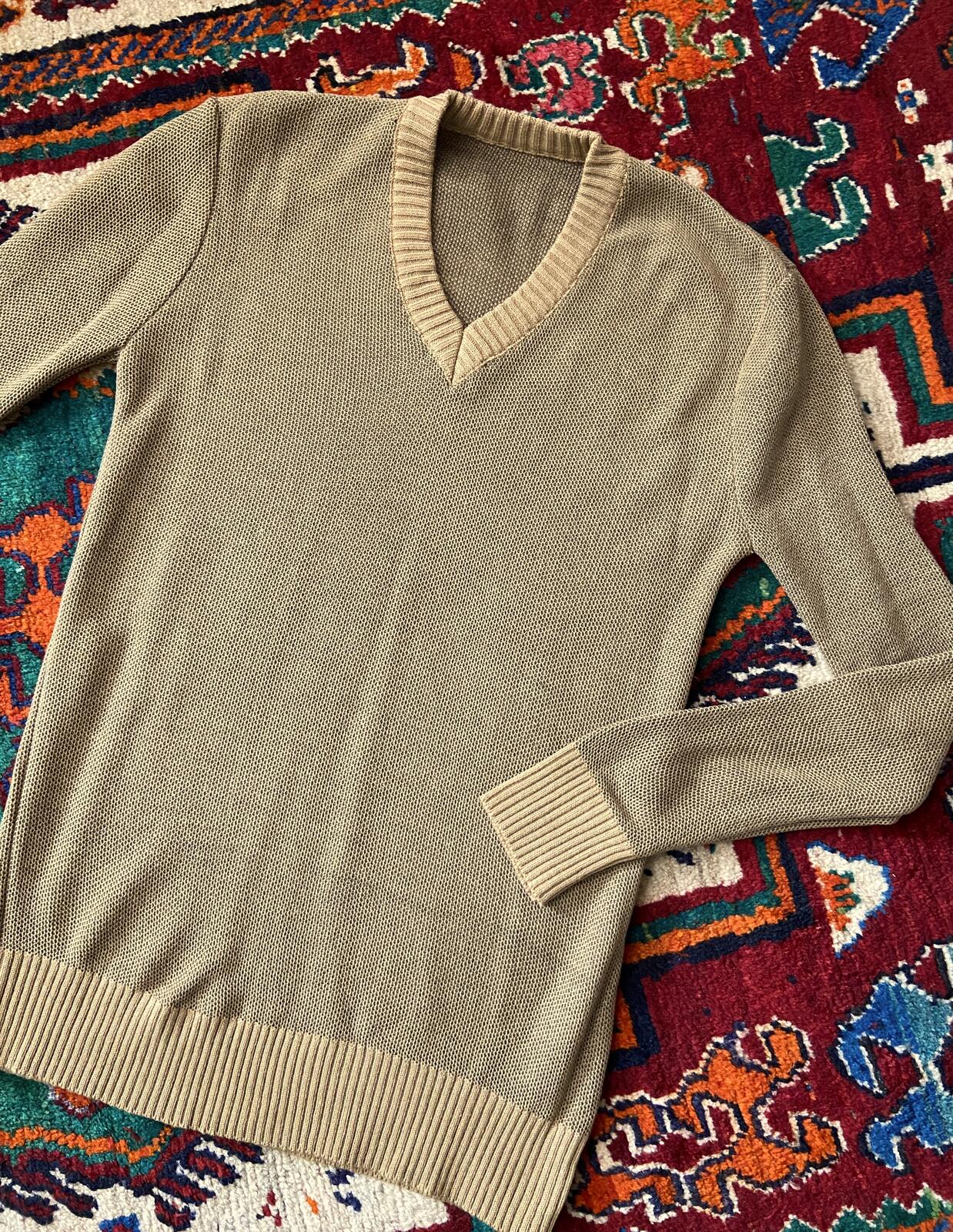 Vintage 1970s Tan V-Neck Jumper
