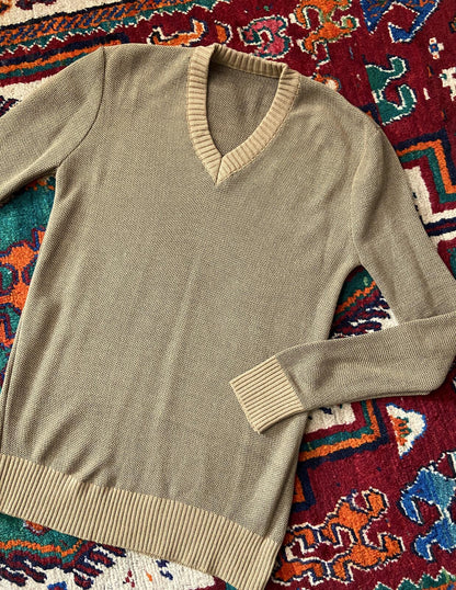 Vintage 1970s Tan V-Neck Jumper