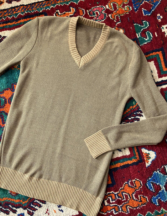 Vintage 1970s Tan V-Neck Jumper