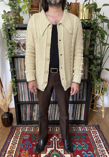 Vintage 1970s Dagger Collar Cable Knit Cardigan
