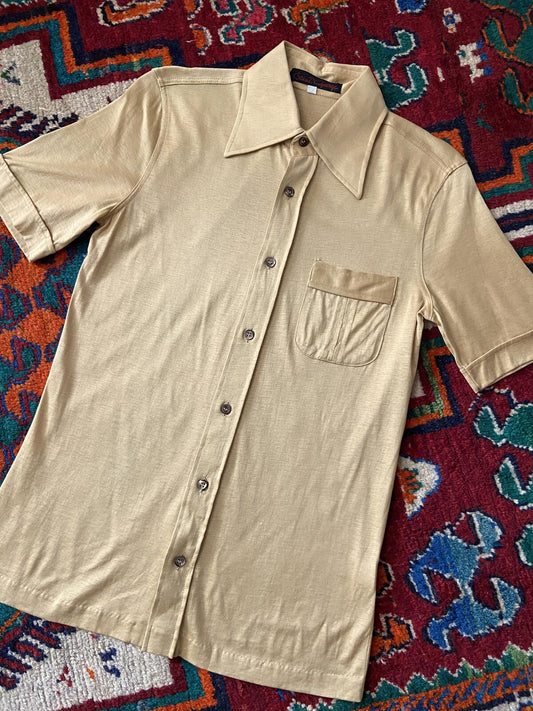 Vintage 1970s Italian Beige Deadstock Shortsleeved Shirt