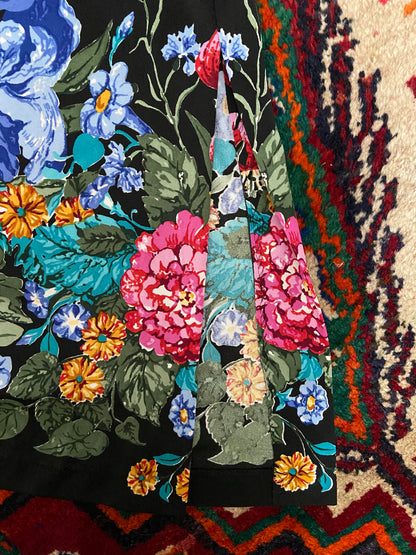 Vintage 1970s Black Floral Kaftan Dress