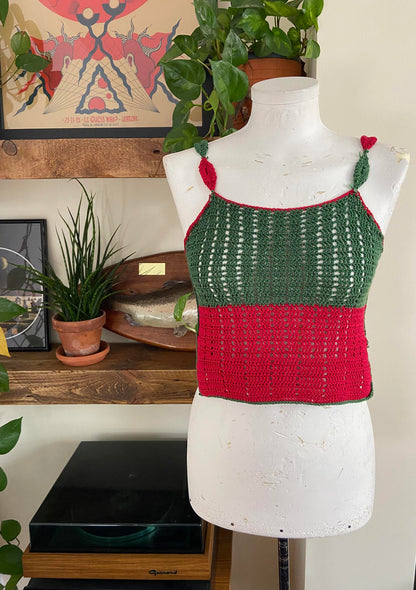 Vintage Green Red Crochet Crop Top
