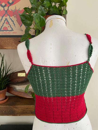 Vintage Green Red Crochet Crop Top