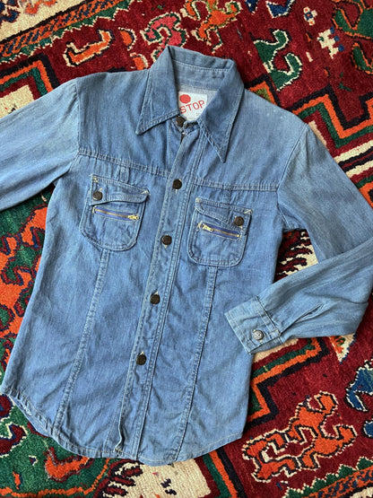 Vintage 1970s Dagger Collar Denim Shirt