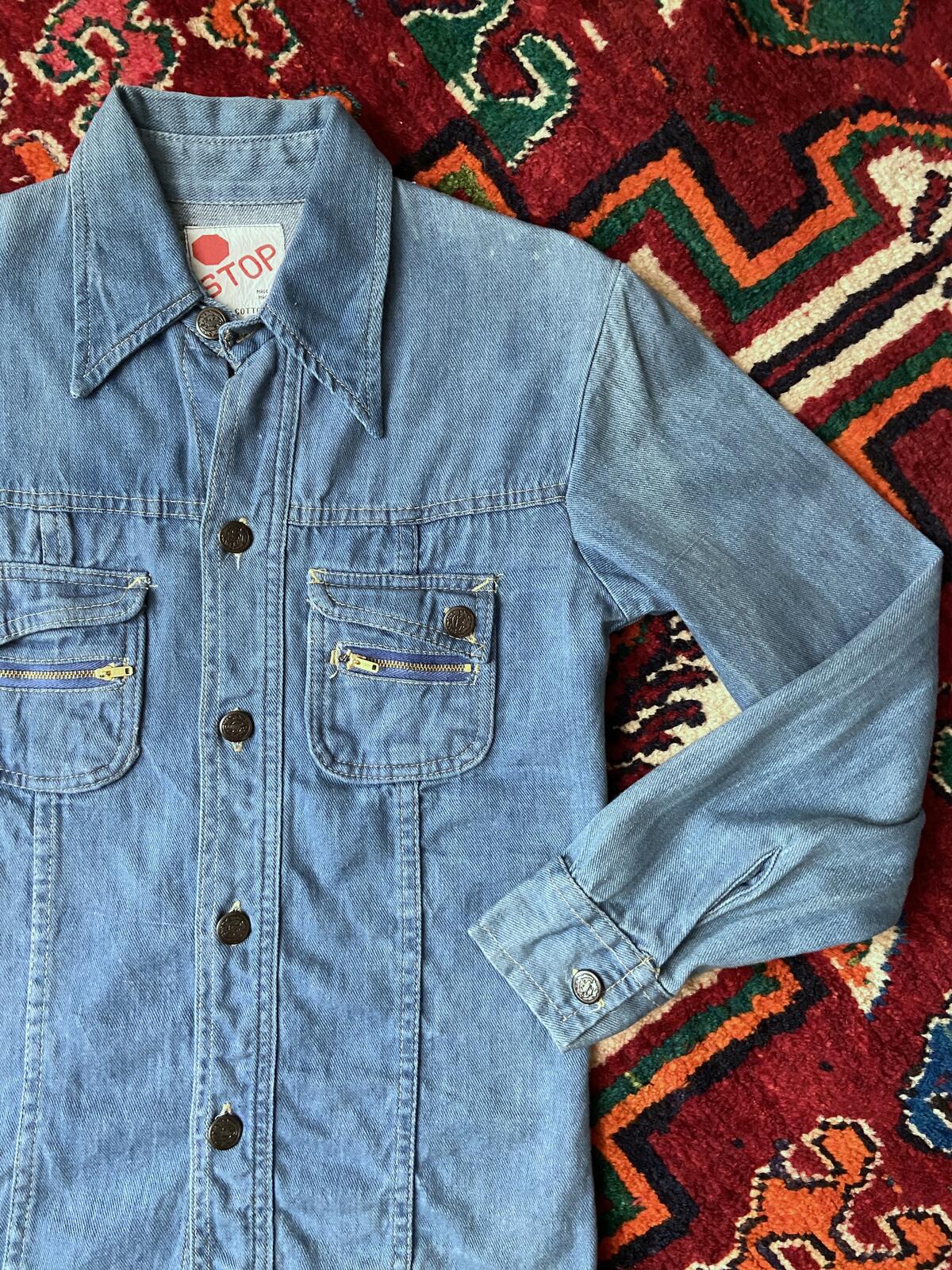 Vintage 1970s Dagger Collar Denim Shirt