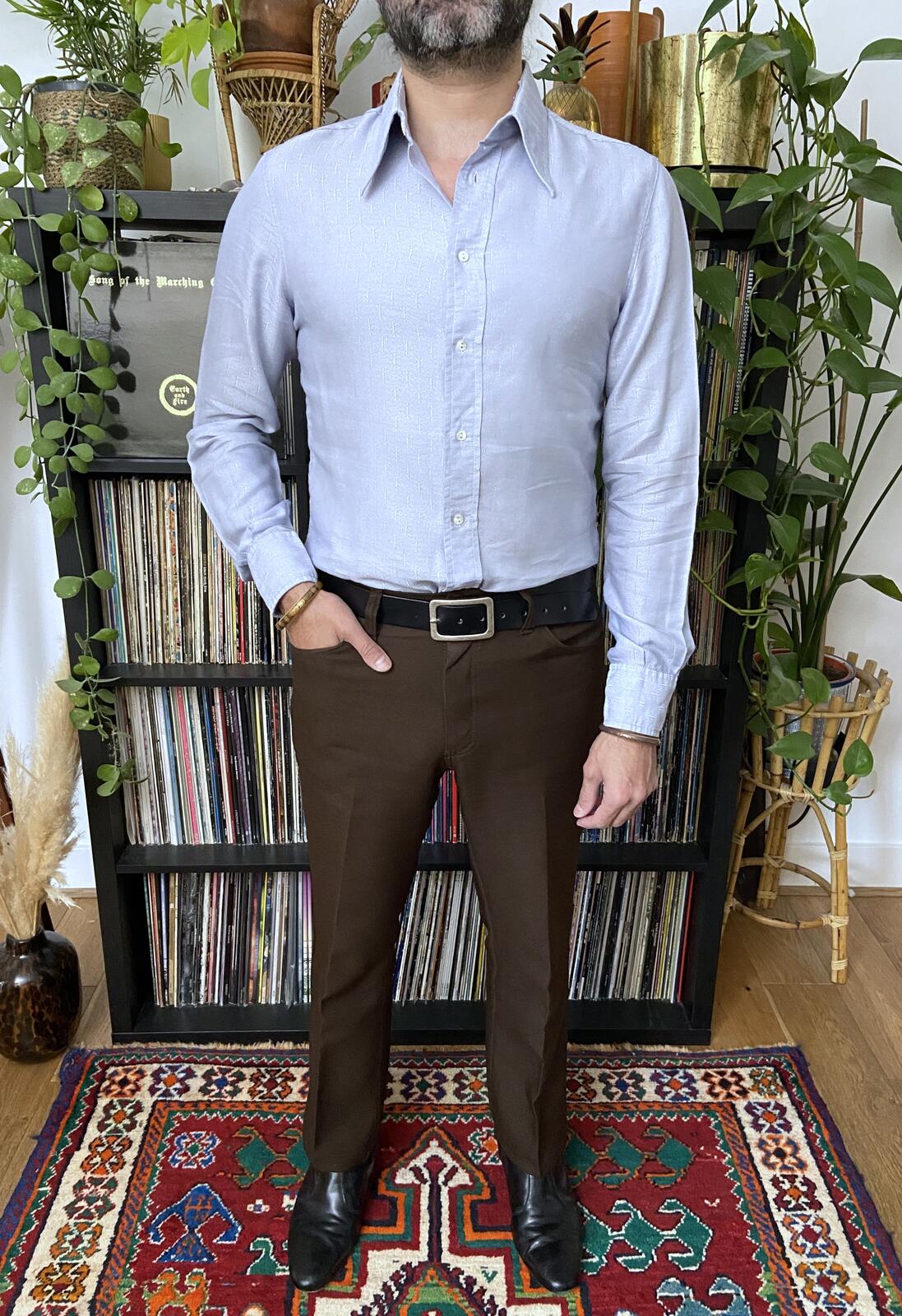 Vintage 1970s Italian Pale Blue Dagger Collar Shirt