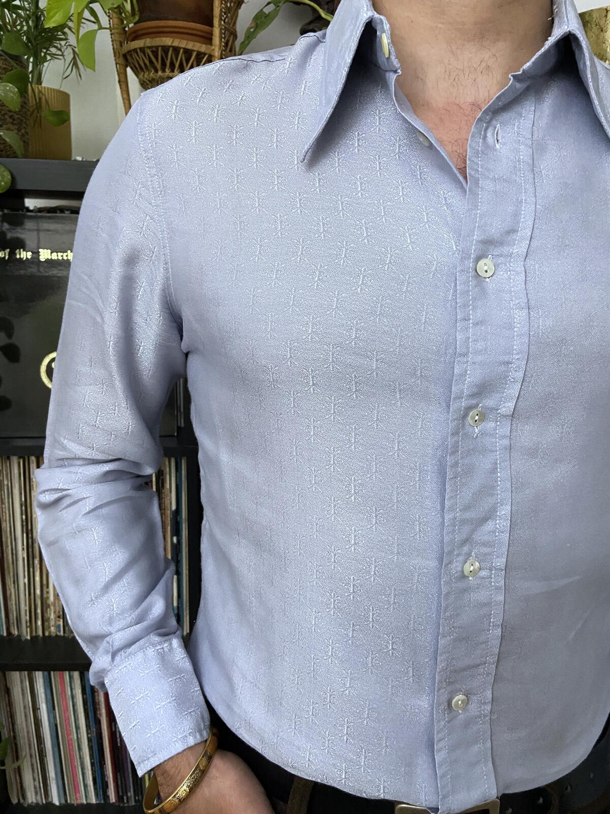 Vintage 1970s Italian Pale Blue Dagger Collar Shirt