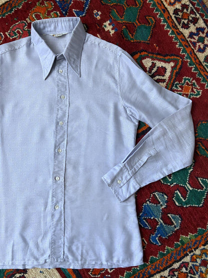 Vintage 1970s Italian Pale Blue Dagger Collar Shirt