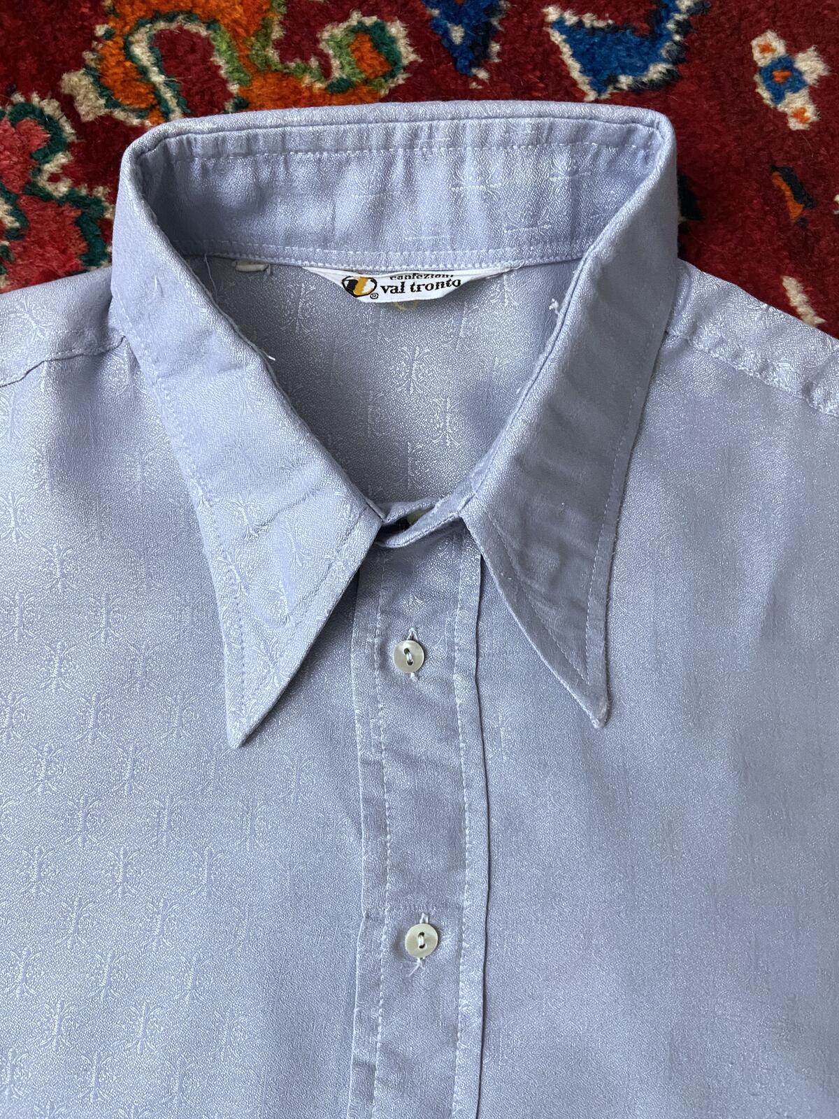 Vintage 1970s Italian Pale Blue Dagger Collar Shirt