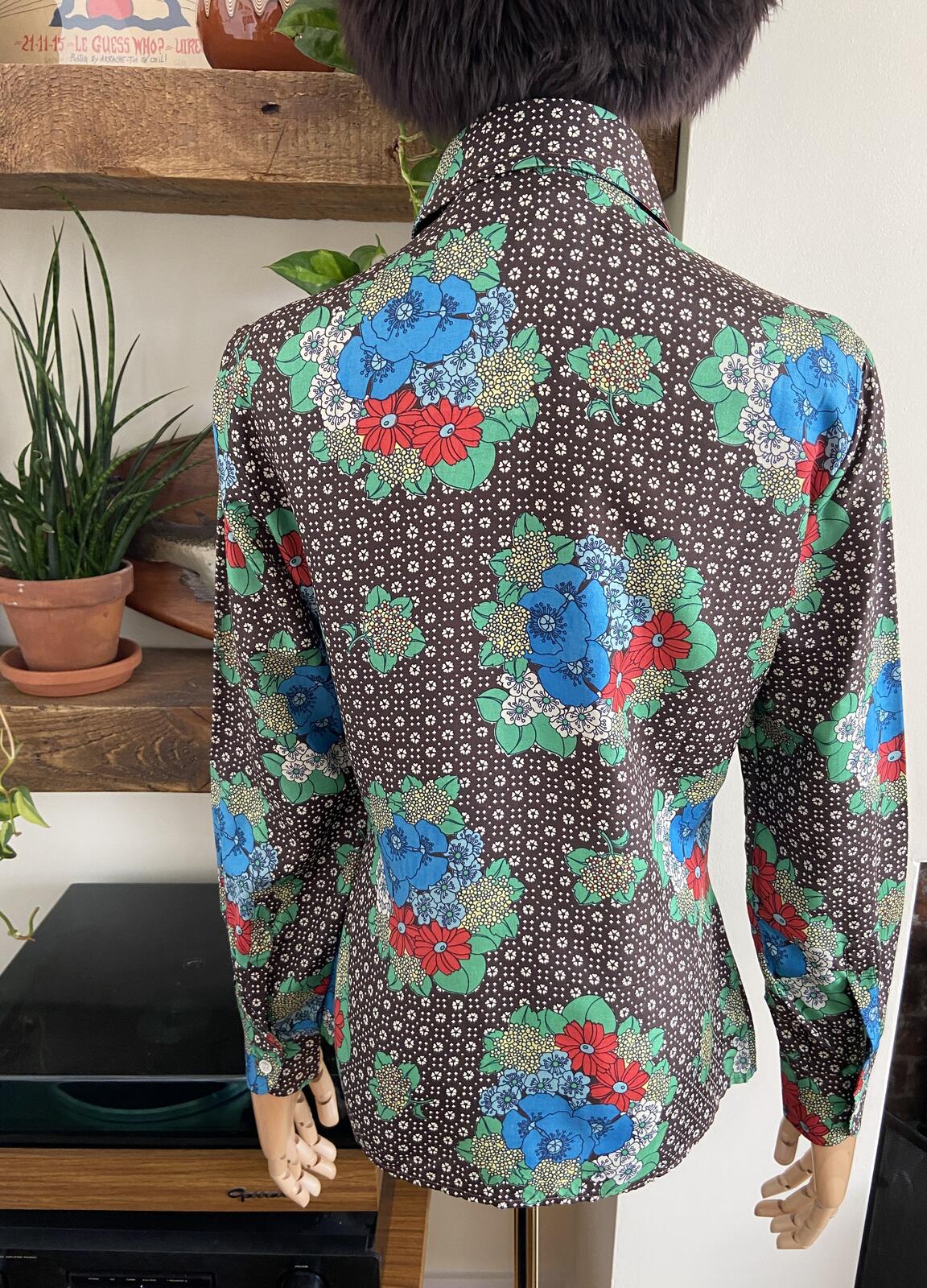 Vintage 1970s Brown Silk Franck Olivier Patterned Shirt