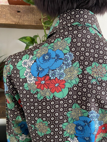 Vintage 1970s Brown Silk Franck Olivier Patterned Shirt